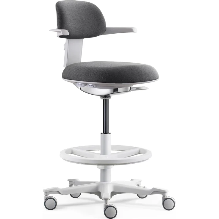 hjh OFFICE Ergonomischer Arbeitsstuhl TOP Work 40 W – Stuhl mit höhenverstellbarer Rückenlehne, Verstellbarer Sitzneigung & Sitztiefe, höhenverstellbarer Fußring, Grau/Weiß