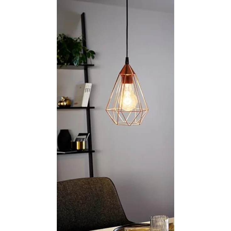 Eglo 94193 Hängeleuchte TARBES E27 1X40W Kunststoff schwarz, Stahl kupferfarben H:110 Ø31cm dimmbar – Bild 3