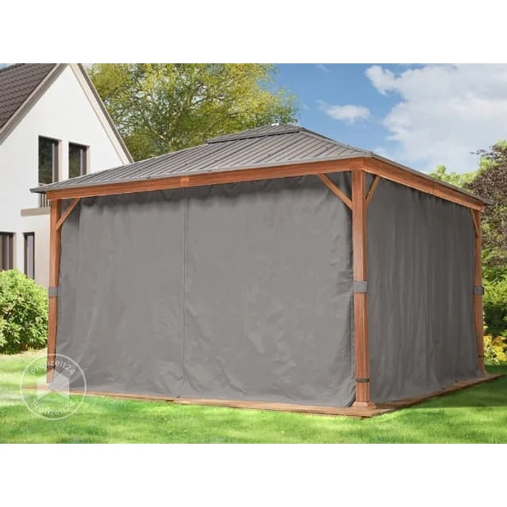 Gartenpavillon 4x4 m Holzoptik, Stahldach Hardtop 4 Seitenteile in grau – Bild 3