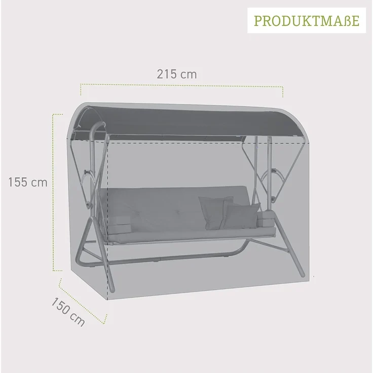 acamp Gartenmöbel-Schutzhülle Abdeckhülle für Hollywoodschaukel (Schutzhülle für Gartenmöbel), Plane, Abdeckung, Möbelschutz, Regenschutz - 215x155x150 cm – Bild 3