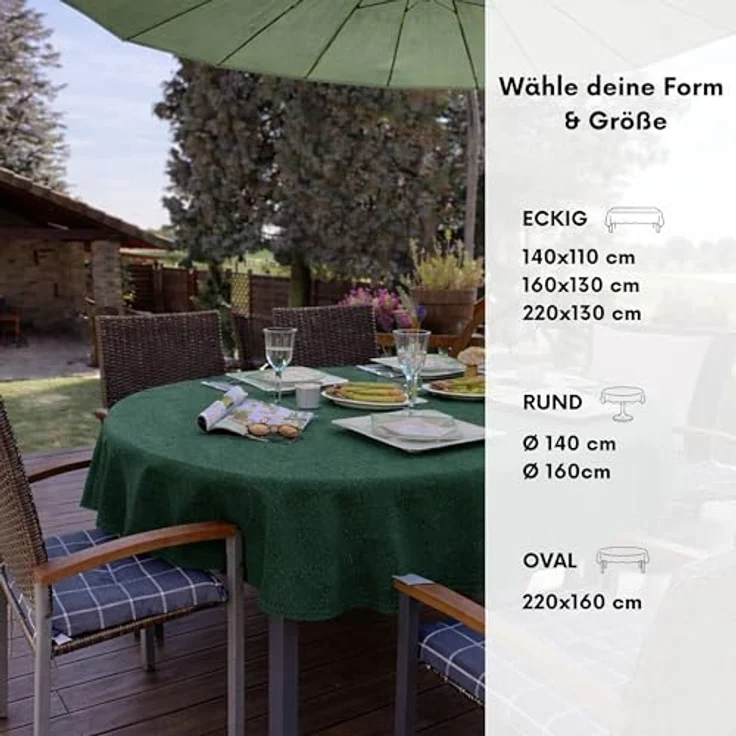 Brandsseller Gartentischdecke 160x220 cm Tischdecke mit Paspel Outdoor Tischtuch oval Weichschaum für Garten, Terrasse, Balkon wetterfest rutschfest - Grün – Bild 5