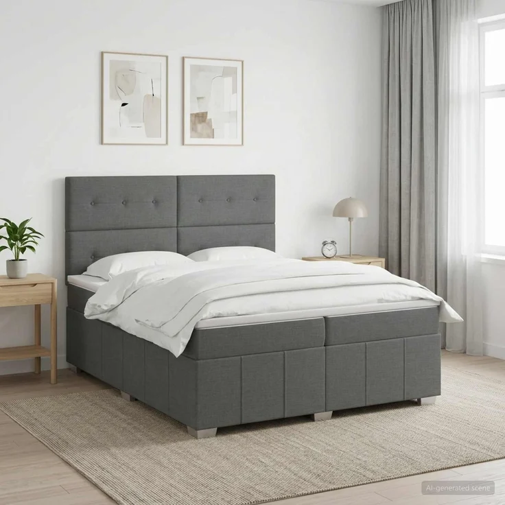 vidaXL Boxspringbett mit Matratze Dunkelgrau 200 x 200 cm Stoff 3454219 – Bild 1