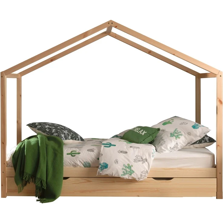 Hausbett Kapua 210x97x170 Kinderbett Massivholz Natur – Bild 1