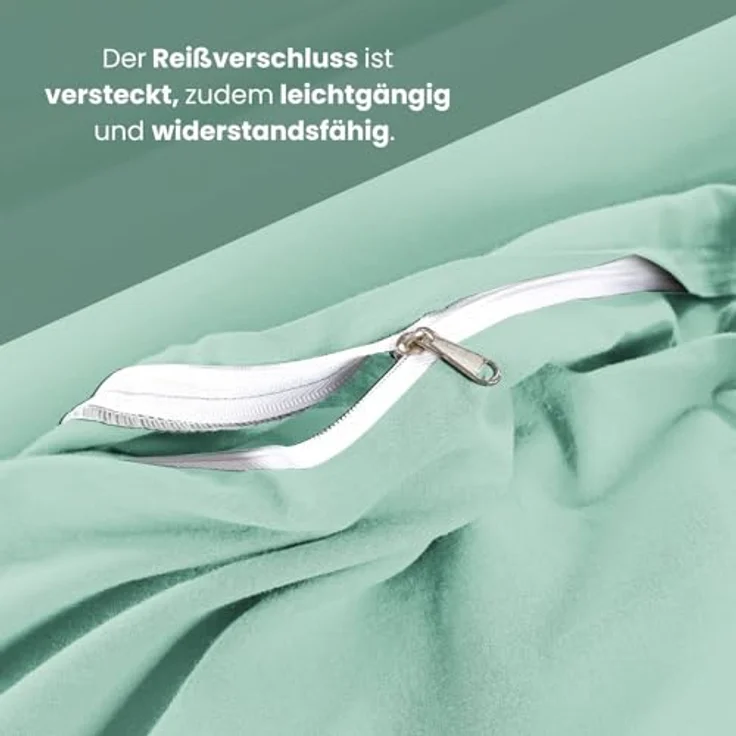 wometo Renforce-Bettwäsche Set, Mintgrün, 155x220 cm, Oeko-Tex® zertifiziert, Stone-Washed-Stil, 100% Baumwolle – Bild 5