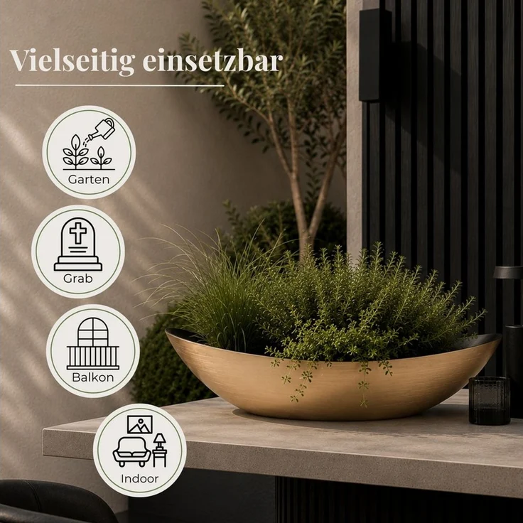 matches21 HOME & HOBBY Blumentopf Große Pflanzschalen 2er oval 55 cm Dekoschalen Champagner-Gold (2 St), Wetterfeste Blumen-Schale als draussen Gartendeko, Grabschmuck – Bild 3