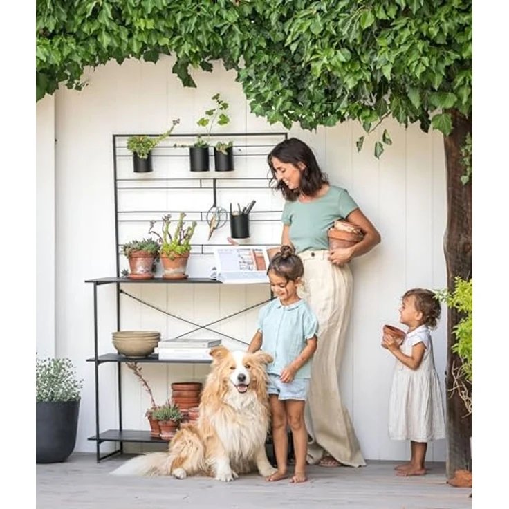 Dehner Pflanztisch Gartenarbeitstisch Provence, 100 x 40 x 160 cm, Metall, schwarz, hochwertiges Pflanzen Regal für Terrasse / Balkon – Bild 6