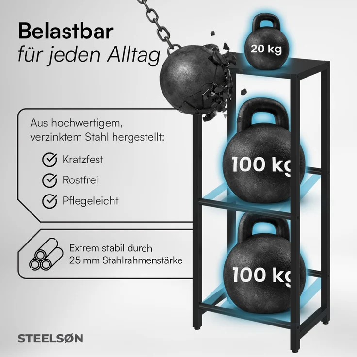 STEELSØN 'Macondo' Getränkekistenregal, Metall, schwarz, 115x50x33 cm, Getränkeregal für 2 Kisten, mit Ablagefach – Bild 6
