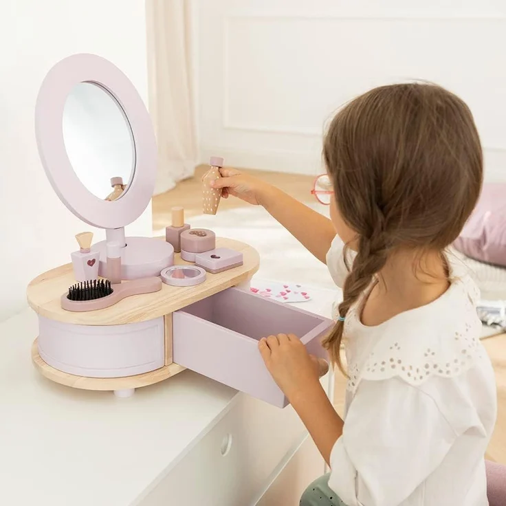 howa Schminktisch, für Kinder aus Holz mit 8 tlg. Zubehör aus Holz und Herzaufklebern – Bild 5