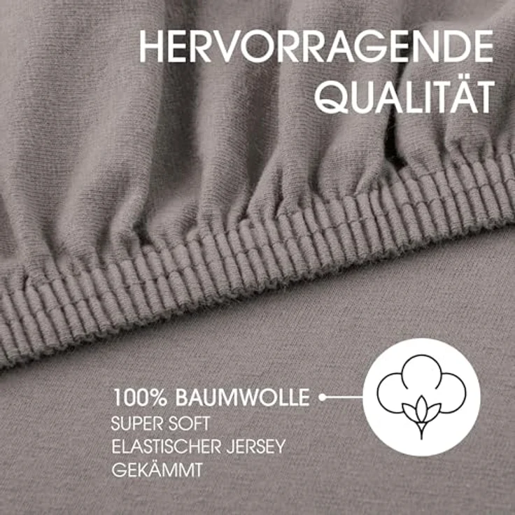 CelinaTex Jersey Spannbettlaken Lucina Doppelpack 90x200-100x200 cm dunkel grau 100% Baumwolle gekämmt bis 26cm Matratzenhöhe Oeko-TEX – Bild 3