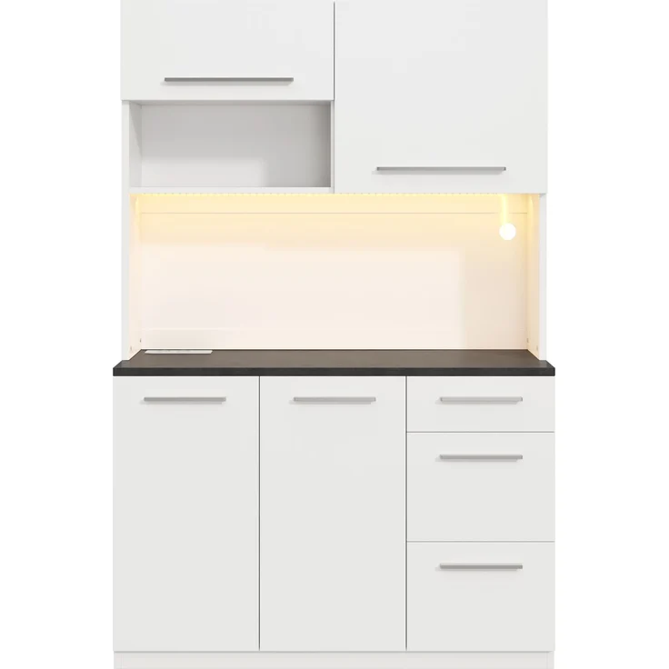 Merax Buffetschränke, Esszimmer-Hochschrank 120×40×180 cm, mehrstufigem Stauraum, integrierter Steckdose sowie USB-C- und USB-A-Anschlüssen,Mit farbigem Lichtstreifen, Weiß – Bild 9