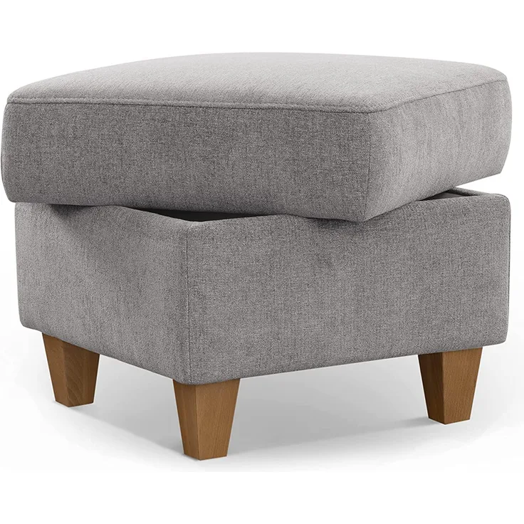 CAVADORE Stauraum-Hocker Wyk / Polsterhocker im Landhausstil, als Beistellhocker oder Fußhocker / 58 x 48 x 58 / Chenille, Hellgrau