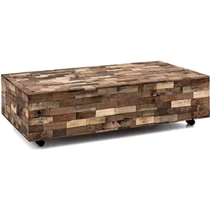 Couchtisch Altholz massivum Kavali 150x75 cm braun recyceltes Holz rustikal mit Rollen Massivholz Sofatisch Wohnzimmer rechteckig