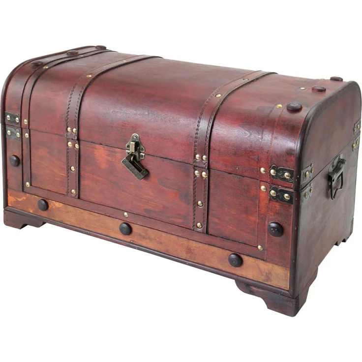 HMF Schatzkiste Vintage Holztruhe mit Metallschloss, dekorative Schatztruhe 54 x 28 x 30 cm, Mexiko – Bild 1