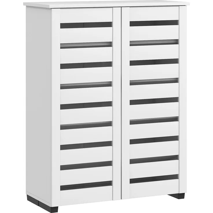 Mobiler Schuhschrank mit 5 Ebenen, 4 verstellbaren Einlegeböden und Lamellentüren, aus Holz, 76 x 33 x 98 cm, Weiß