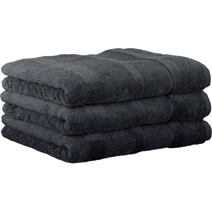 CAWÖ Gästetuch, 3er Pack - Noblesse2, Walkfrottier, Velours-Streifen, Baumwolle, einfarbig Anthrazit 30x50cm