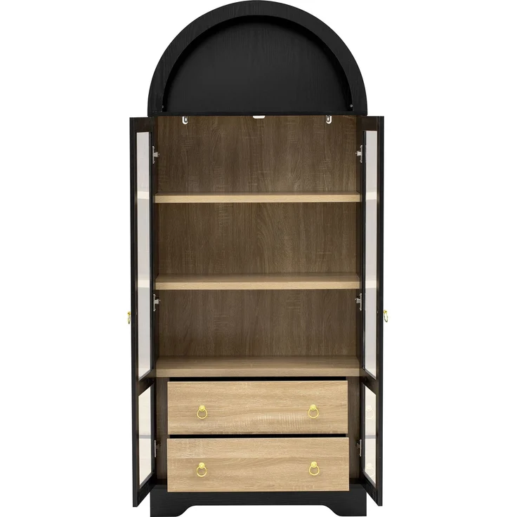 Highboard mit verstellbaren Regalböden und Schubladen, Küchenschrank mit transparentem Glas und großem Stauraum, Ideal für Esszimmer, Wohnzimmer und Küche (Schwarz)--Schwarz--76.2x40.1x180cm--YOUDENOVA – Bild 5
