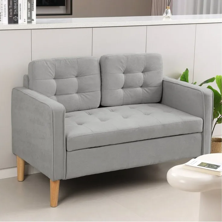 HOMCOM 2-Sitzer Couch mit Stauraum, Holzbeine, Polstersofa 1 Teile, für Wohnzimmer, Hellgrau