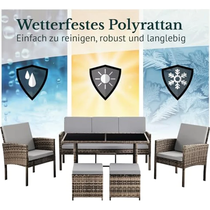 SVITA Gartenlounge-Set DENVER, (Gartenmöbel-Set), Essgruppe, Rattan, Inkl. Kissen – Bild 4