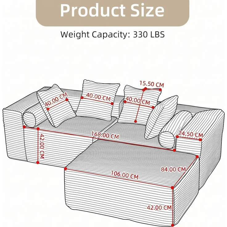 Modulares Ecksofa mit Chaiselongue, 3-teilig, 217x110x60,01 cm, Grau – Bild 3