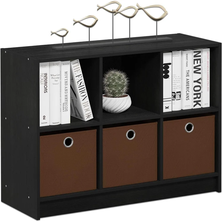 Furinno Basic Bücherregal mit 6 Fächern und 3 Einschüben, holz, Americano/Mittelbraun, 30. 23x80. 26x59. 94 cm
