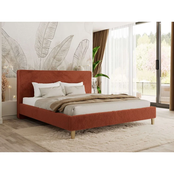 Design Polsterbett LUMARO CLASSIC 180x200 cm mit Lattenrost & 12cm hohen Füßen, Doppelbett mit Kopfteil, Konfigurierbar, Pocket Matratze - Orange Plüsch - VIRE LUX – Bild 1