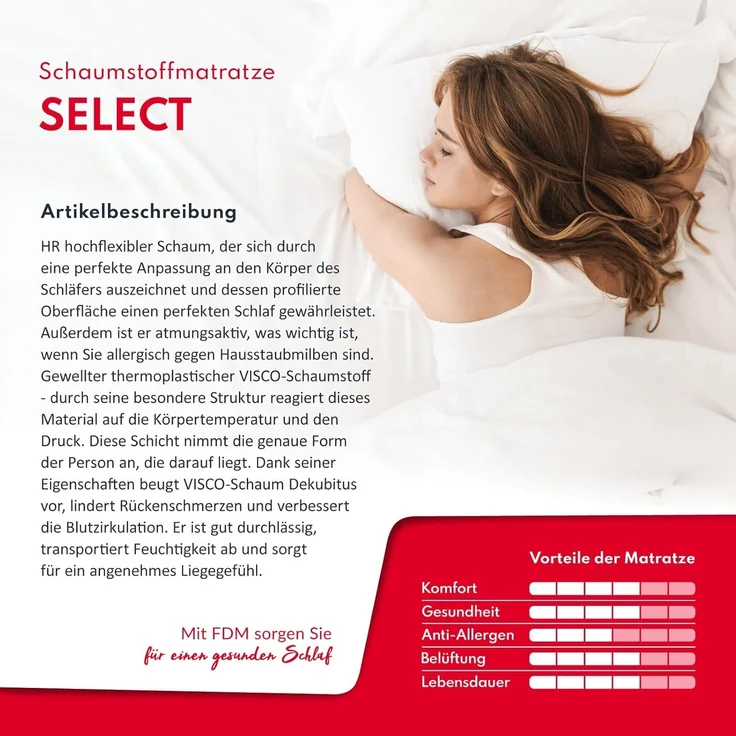 Matratze 90x200 Kaltschaum SELECT Visco Schaum Polyurethanschaum H3/H4 14 cm JERSEY – Bild 2
