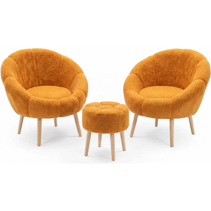 Hanah Home Stilvolles Ohrensessel- und Pouf-Set (3-teilig), Orange, 100% Wellssoft-Gewebe, 18 mm melaminbeschichtet | Perfekt für Moderne Wohnräume – Bild 2