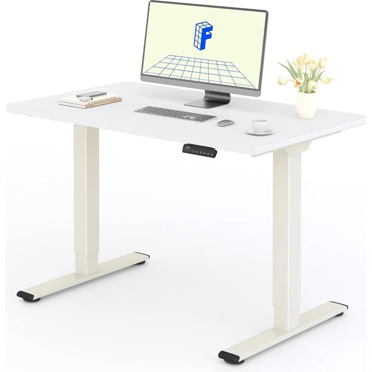 FLEXISPOT Höhenverstellbarer Schreibtisch mit 2 Motoren & 25MM einteiliger Tischplatte,ergonomischer Bürotisch - 120x80 cm Weiß, Mousseweiß Gestell – Bild 1