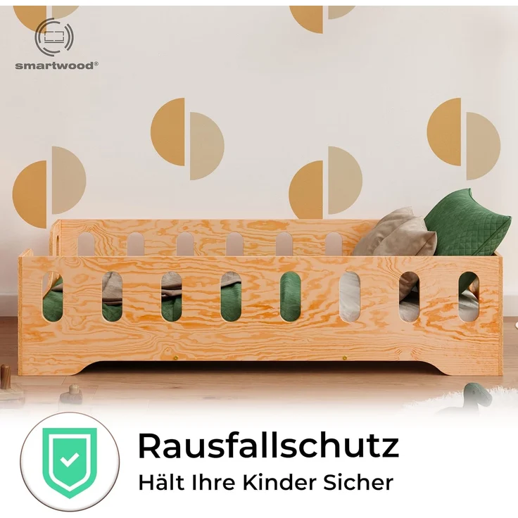 smartwood Kinderbett Bodenbett 100x200 mit Rausfallschutz & Lattenrost - Lackiert - Kinder Montessori Bett TILA 2B mit glatten Kanten - Betten für schnelle Montage - Bis 230 kg belastbar – Bild 5