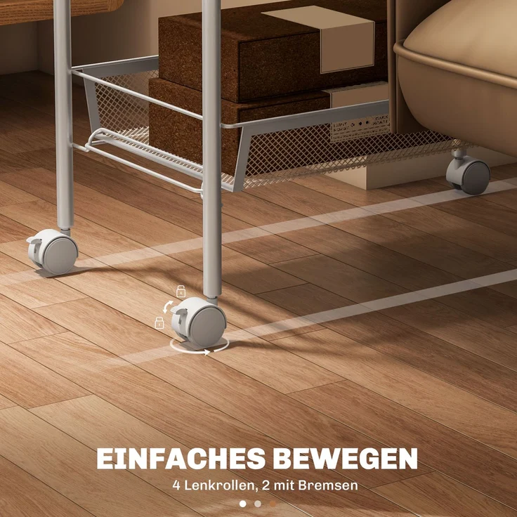 HOMCOM Servierwagen, Stahl, Weiß, 45L x 26,5B x 106H cm – Bild 6