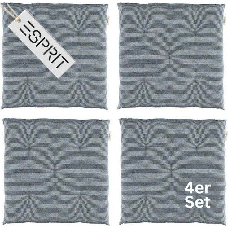 Esprit Stuhlkissen NEEDLESTRIPE Sitzkissen, 40 x 40 cm - 4er Set in Blau – Bild 1