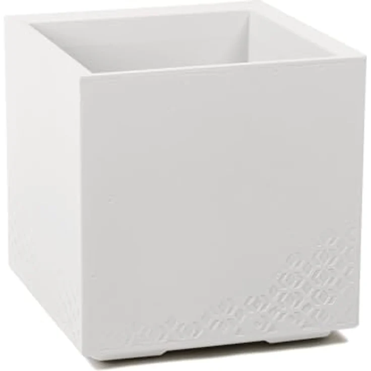 LAMELA Pflanzkübel mit Rollen 40 cm, 36L – Blumentopf aus Kunststoff in Betonoptik – Übertopf mit Wasserablauf – Modern für Innen & Außen - Wetterfest & Pflegeleicht, Creme – Bild 2