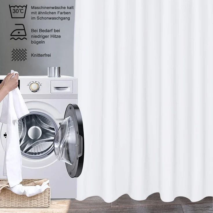 Extra Breiter Textil Duschvorhang Weiß 300x200 Anti Schimmel Wasserdicht – Bild 6