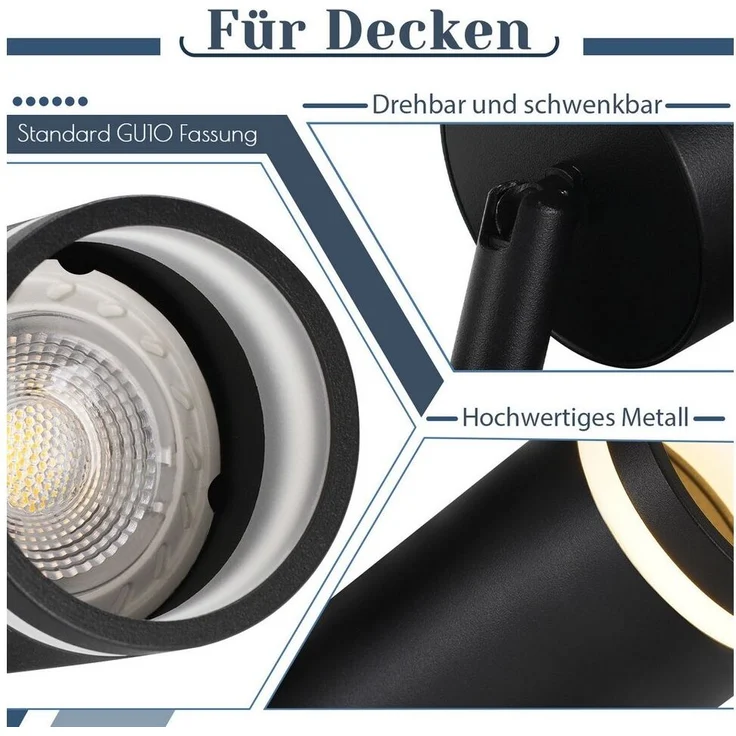 Nettlife Deckenstrahler Schwarz Schwenkbar Modern Wandstrahler Innen Metall Deckenlampe GU10, Schwenkbar 355°, ohne Leuchtmittel, für Flur Wohnzimmer Küche Schlafzimmer – Bild 2
