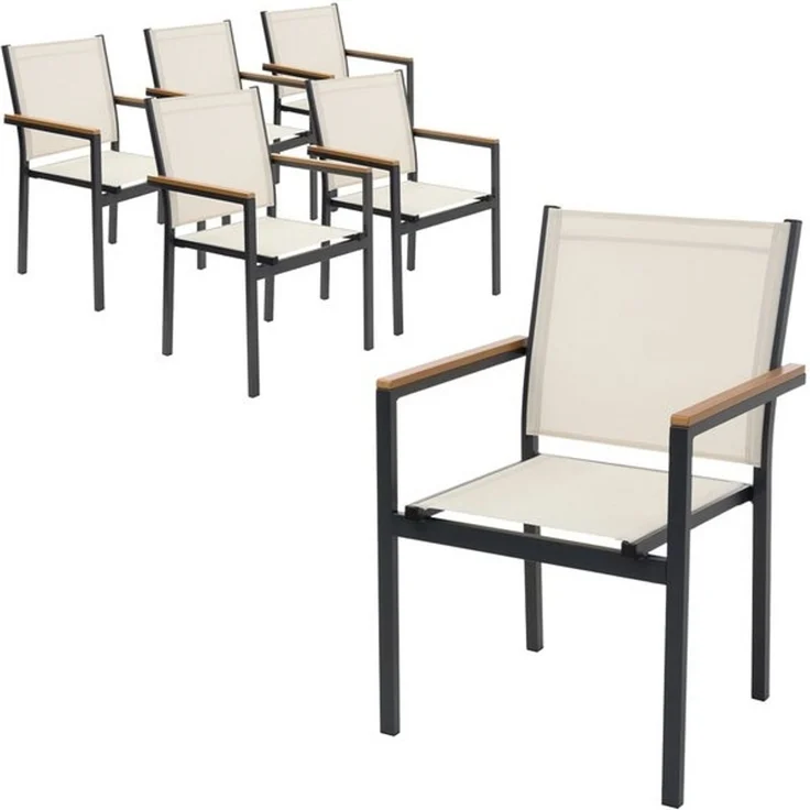 ML-DESIGN Gartenstuhl Terrassenstühle mit Aluminiumgestell Balkonstuhl wetterfest stapelbar (6 St), 6er Set Sessel mit Armlehnen-Holzoptik für Garten Balkon Terrasse – Bild 4