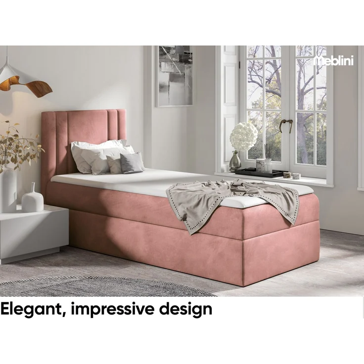 MEBLINI Kinderbett mit Bettkasten CARDI 90x200 Links – H3/Rosa Samt Gepolstert Einzelbett mit Matratze - Polsterbett mit Stauraum - Bett mit Kopfteil – Stauraumbett – Bild 2