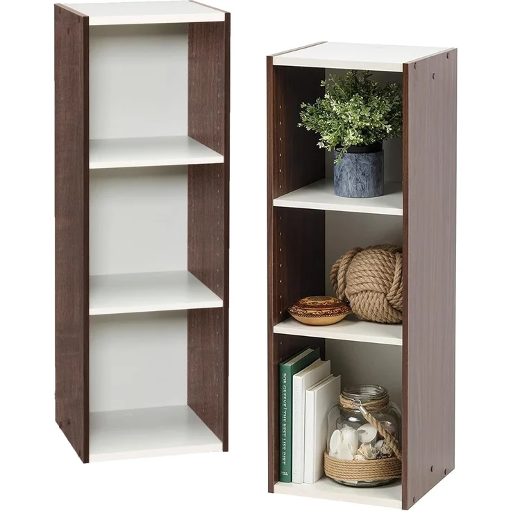 Iris Ohyama, Aufbewahrungseinheit, Bücherregal, Set aus 2 kleinen Elementen mit 3 modularen Regalen, modern, Bücher, CDs, Büro, Schlafzimmer, Wohnzimmer, UB-9030, Braun