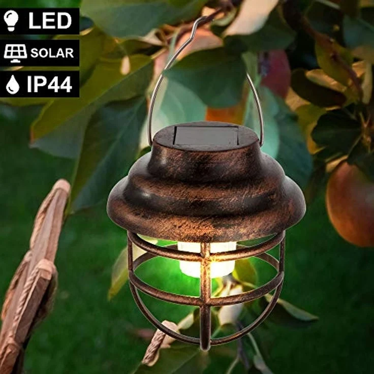 GLOBO LIGHTING LED Solarleuchte, LED-Leuchtmittel fest verbaut, 2er Set LED Solarleuchte Laterne Gartendeko rost klar Außenlampe – Bild 3