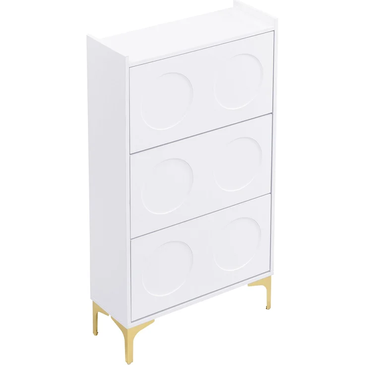 Schuhschrank aus MDF mit Klappfächern, 63x24x120 cm, Weiß – Bild 9