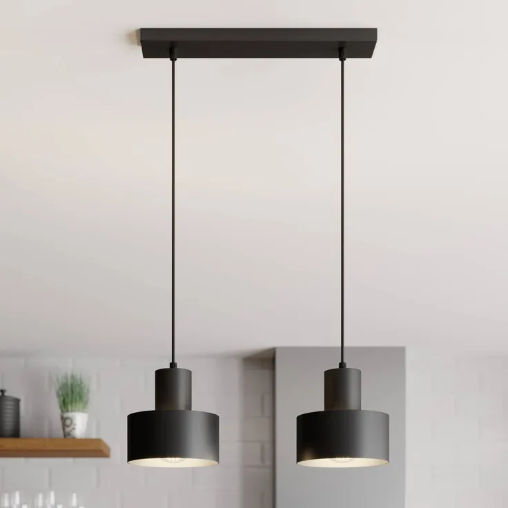 Sigma Hängeleuchte Rif, linear zweiflammig, dimmbar, schwarz, aus pulverbeschichtetem Stahl