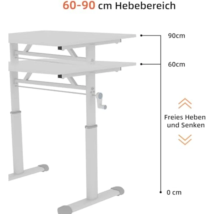 Ball & Cast Höhenverstellbarer Schreibtisch Manuell (60x100 cm), Tisch Computertisch für Erwachsene, Einfach & Zeitsparend Montierbar, Weiß – Bild 9
