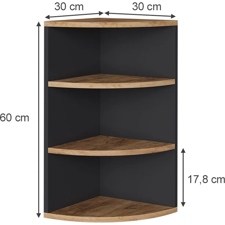 Eckregal Ecki Anthrazit/Goldkraft Eiche 30 x 60 cm Vicco – Bild 3