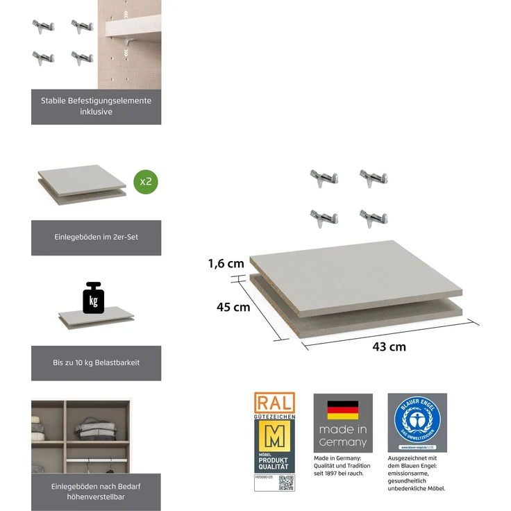 rauch Zubehör, Einlegeböden 2er-Set, für Drehtürenschränke von rauch mit einer Elementbreite von 45 cm und einer Schranktiefe 54 cm – Bild 3