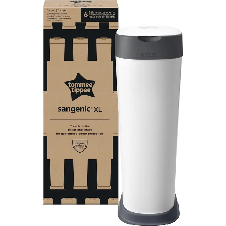 Tommee Tippee Twist & Click Windeleimer XL, Fasst bis zu 60 Windeln, Umweltfreundlicheres System mit 1 Nachfüllkassette mit nachhaltigem antibakteriellem GREENFILM, weiß