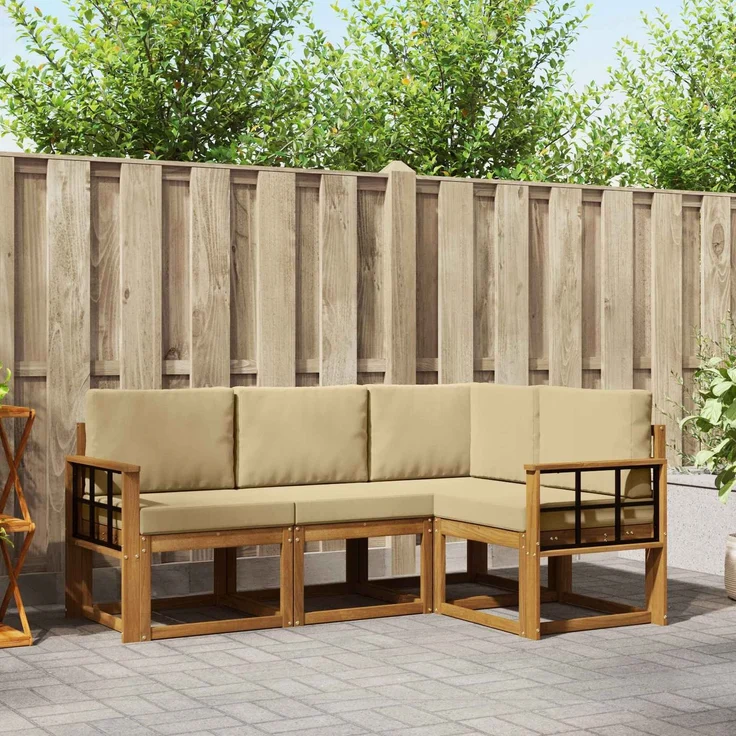 vidaXL Outdoor-Sofagarnitur mit Kissen 4 pcs Natur und Beige 3366336 – Bild 1