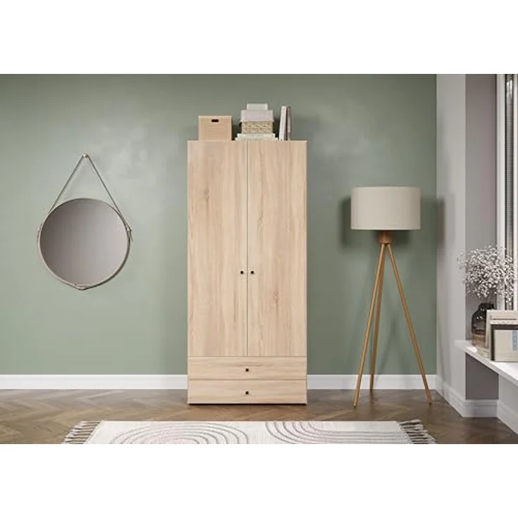trendteam smart living - Basics - Kleiderschrank - Eiche - Garderobenschrank mit 2 Türen, 1 Hutablage, 1 Kleiderstange und 2 Schubladen - (BxHxT) 81 x 176 x 51 cm - Moderner Stil – Bild 3