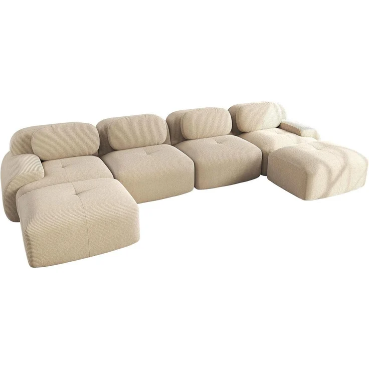 Sofa Uförmiges Cordstoff Wohnzimmer Wohnung Beige J 4 Sitzer 2 Hocker – Bild 9