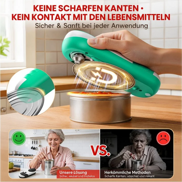 BBWL Elektrischer Dosenöffner freihändig, USB-C wiederaufladbar, für runde/ovale/eckige Dosen, sicher & hygienisch, automatische Abschaltung – Bild 3
