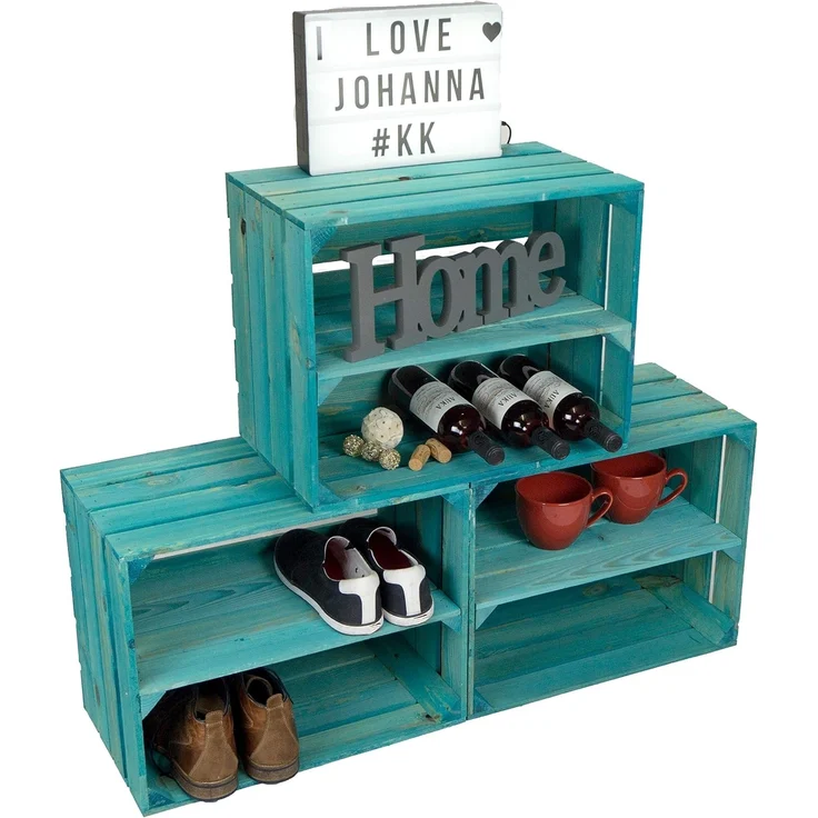 Kistenkolli Altes Land Allzweckkiste 4 x Obstkisten Johanna Türkis Weinkiste Regalkisten Schuhregal Wohnwan (Spar-Set) – Bild 5