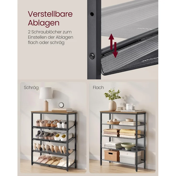 Vasagle 'LBSDE038K01' Schuhregal 5-stöckig, honigbraun-tintenschwarz, 28 x 75 x 93 cm – Bild 6